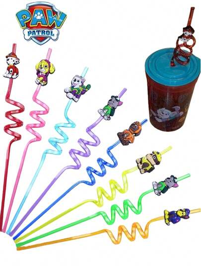  1/4/8/16 piezas Decoración de fiesta con pajitas reutilizables con personajes de anime Paw Patrol, regalos navideños, suministros para fiestas de cumpleaños