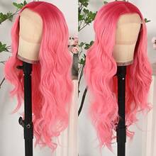 13X4 Free Part Black Green Highlights Body Wave Lace Front Wigs Pre Plucked Soft Long Wavy Hair Wigs Heat Resistant Wave Wigs Glueless Christmas Wig Long Wavy Synthetic Lace Front Wigs For Women Perfect For Daily Wear & Parties - 漸層粉紅色 - 查看 3