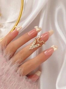 1 pieza Anillo abierto con patrón hueco chapado en cobre, uso versátil diario para mujeres - B - Ver 3