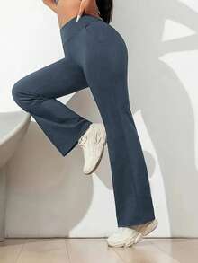 Women's High-Waisted Straight-Leg Sports Pants | Slimming And Draping Yoga Pants For Spring. New Style Straight-Leg Pants For Work, Fitness, Running. Straight-Leg Sports Pants, Women's Pants. - 深灰色 - 查看 7