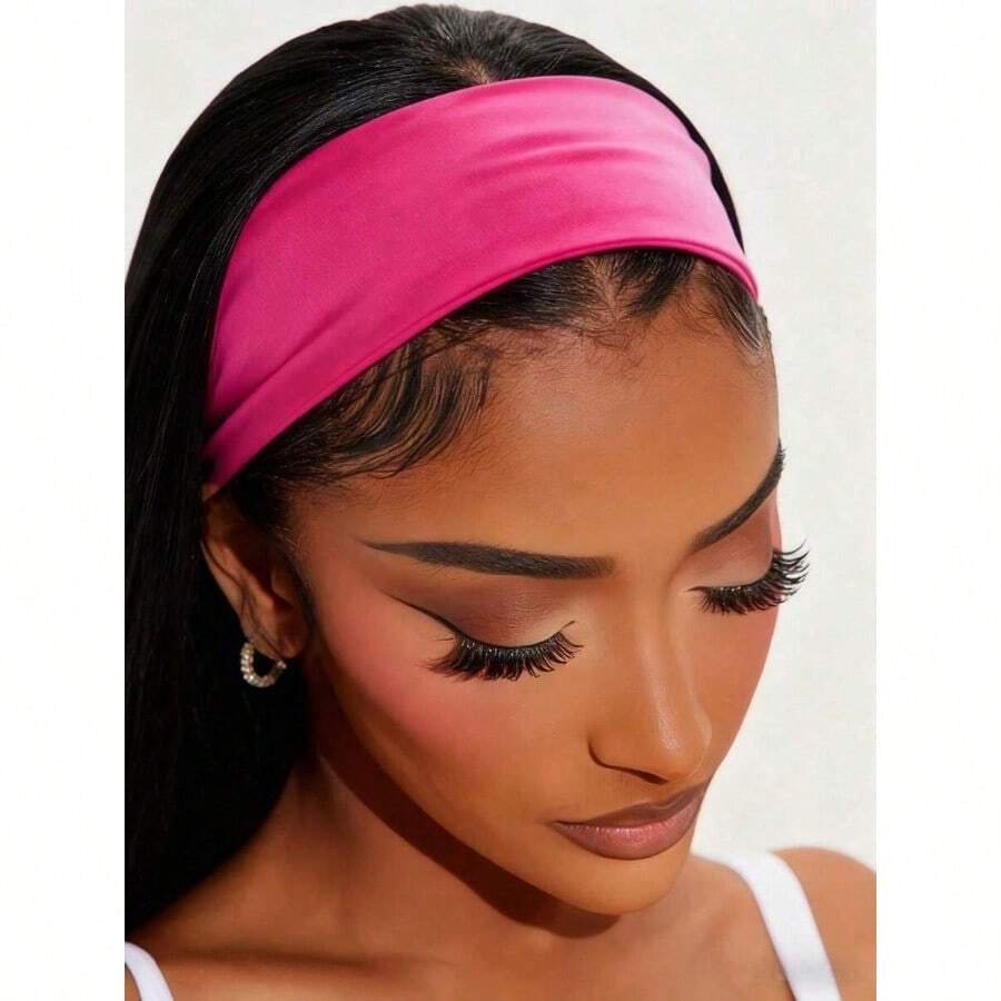 1pc Solid Fuchsia Pink Sports Yoga Headband, Moisture Wicking Elastic Workout Headband For Men & Women, Running, Fitness Women Bandanas Winter Hair Accessories Fashion Scarf Women Hair Band - 玫紅色 - 查看 1