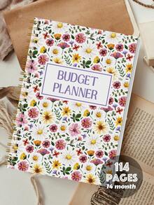 Trees Quick Budget Planner Notebook With Stickers, 116 Pages, A5 Portable Monthly Bill Payment Checklists With Spending Chart & Transparent Pockets, For Home School Office Supplies, Gifts For Friends - Flower Style - View 3