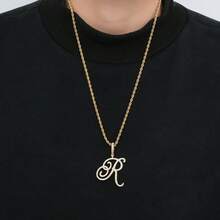 1pc Fashion Personalized 26 Letter A-Z Pendant Necklace, Punk Style Initial Necklace, Stainless Steel Hip Hop Jewelry - Gold - View 1