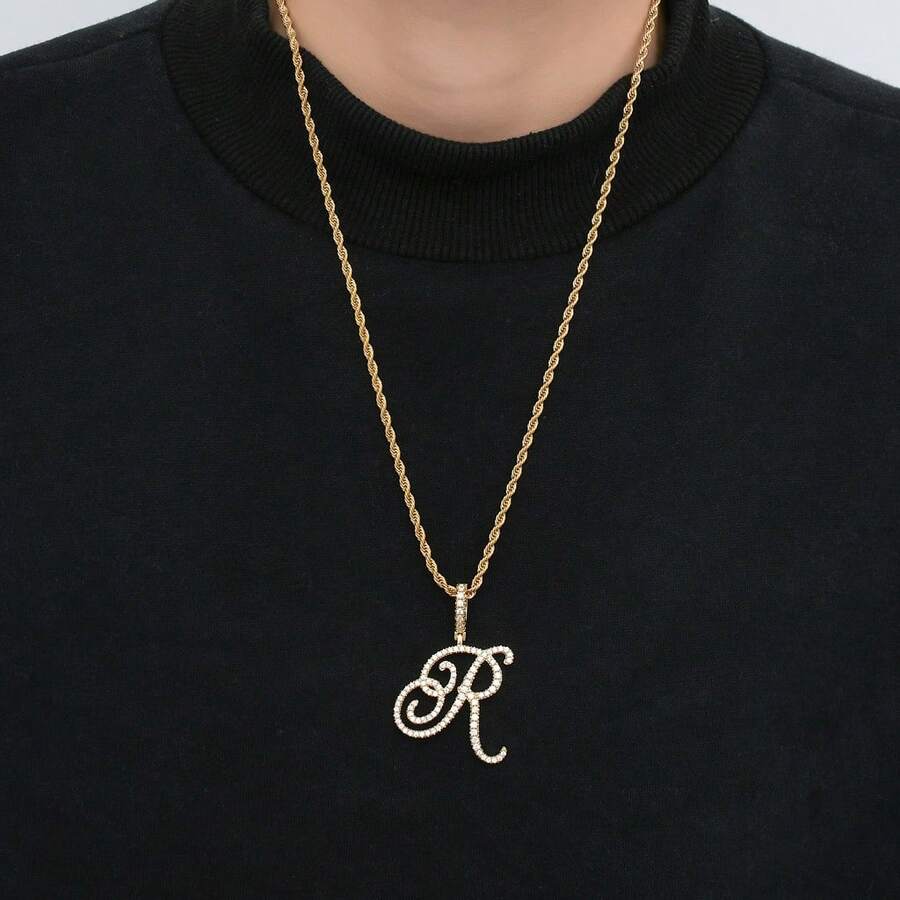 1pc Fashion Personalized 26 Letter A-Z Pendant Necklace, Punk Style Initial Necklace, Stainless Steel Hip Hop Jewelry - Gold - View 1