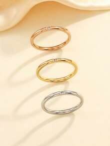 1枚/3枚装不锈钢时尚简约金色、银色、玫瑰金戒指，镶嵌多颗白色水钻，适合女性日常佩戴或作为礼物 - 彩色 - 查看 20