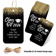 50pcs Graduation Theme Gift Tags With Hemp Rope - Class Of 2026 Graduation Season Hanging Labels For Presents, Gift Wrapping & Party Decoration, Congrats Grad Paper Party Favor Tags - Multicolor - View 13