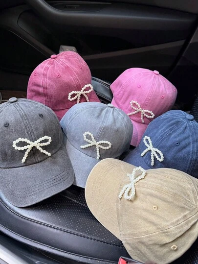 1pc Women's Spring & Summer Pearl Bow Baseball Cap, Fashionable Outdoor Accessory, Multi-Color Baseball Hat