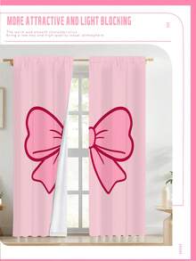 2pcs 110g Pink Bow Curtain Suitable For Bedroom Living Room Balcony Easy Installation Modern Style 100% Polyester Fiber - Multicolor - View 7