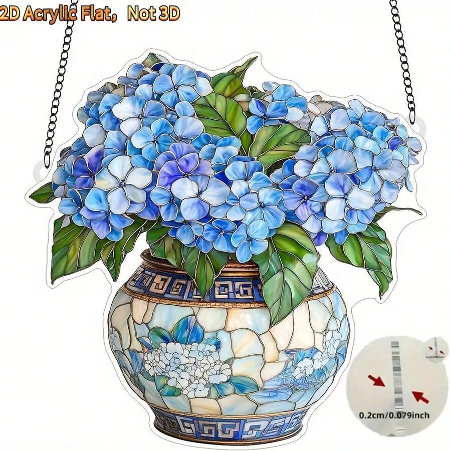 2D Acrylic Hydrangea Dream Catcher, Blue Floral Pattern, Window Hanging Wall Decor, Mother's Day Gift For Mom And Grandma, Plant Decoration, Spring Theme Party Decor, Window Garden Porch Bedroom Office Home Outdoor Yard Decoration, Window Hanging Ornament, Garden Decor Accessory, Hydrangea Wall Decor, Floral Window Decoration, Hydrangea Inspired, Spring Theme Design, Printed Acrylic Craft - Hydrangea - View 1