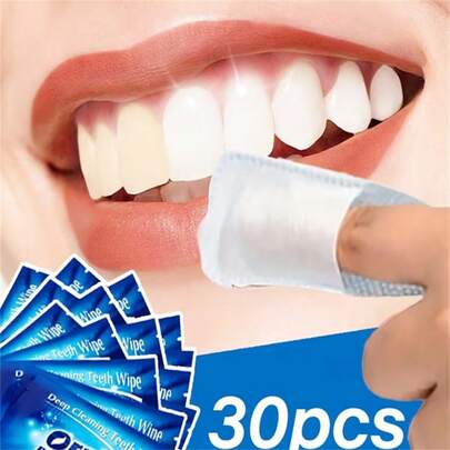 30 khăn lau răng không cần chải, thiết kế dạng ống tay tiện dụng, gói du lịch nhỏ gọn, thích hợp để làm sạch răng và làm thơm hơi thở mọi lúc mọi nơi.