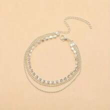 1 pieza Tobillera con borla y strass, adecuada para uso diario - Plateado - Ver 3