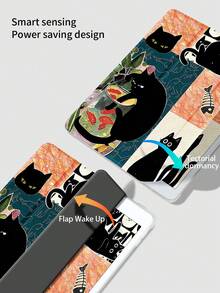 1个可爱黑猫钓鱼水族箱图案硅胶防震平板电脑保护套，适用于iPad第7、8、10代，支持睡眠/唤醒功能，兼容华为等设备。 - 彩色 - 查看 4