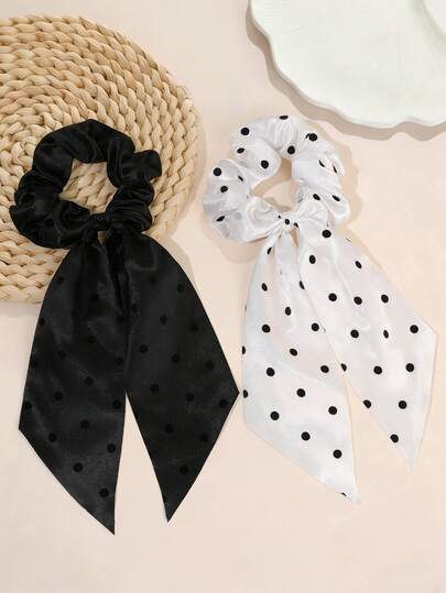 2条优雅甜美波点印花弹力布发带，适合日常佩戴，时尚发饰，波西米亚风格发带，柔软发带，适合青少年