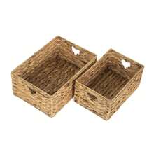 Red Hamper Small Rectangular Water Hyacinth Storage Basket - Transparent Black Model - View 2
