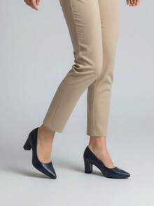 Tacones altos de unicolor para oficina, fiesta y vacaciones, de piel sintética PU para uso diario - Azul - Ver 2