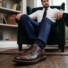Sapato Social Masculino Mocassim Casual Oxford Confortável Estiloso Tratorado Leve Esporte Fino Derby Premium Loafer para Trabalho e Dia a Dia - Marrom - Visão 3