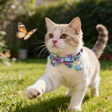 1pc Detachable Bow Tie Cat Collar With Heart Pendant And Bell, Adjustable & Durable Pet Collar, Gift For Pets (Small Dogs & Cats) - Multicolor - View 7