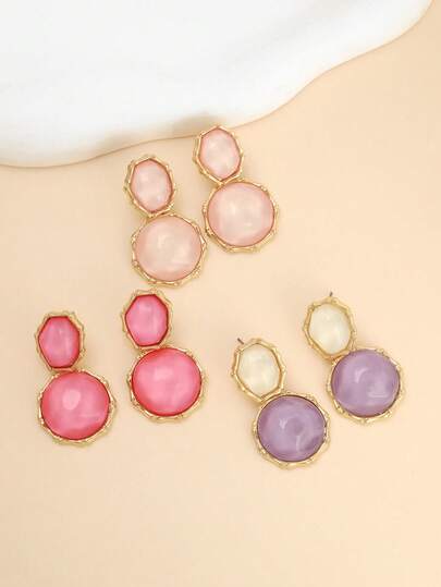 1 Pair Asymmetrical Geometric Earrings, French Minimalist Style For Daily Wear