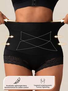 SEXYEYE Seamless High Waist Shaping Panties Women's Lace Tummy Control Panty Slimming Waist Trainer Sheath Flat Belly Underwear Butt Lifting Shapewear - 黑色 - 查看 5