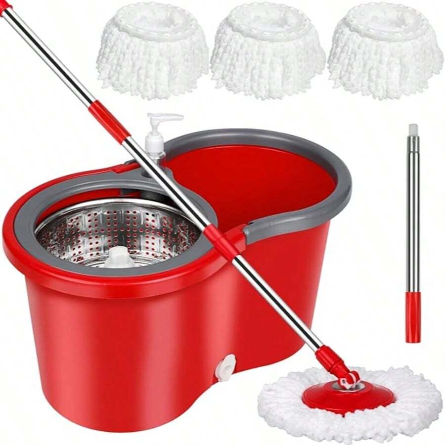 Spin Mop And Bucket With Wringer Set,Mop And Bucket Set For Floor Cleaning With 3 Mop Refills 61 Inches Telescoping Rod For Office And Home Use - A - Xem 1