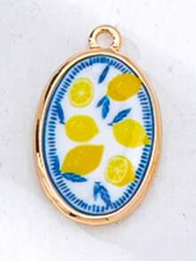 1pc Oval-Shaped DIY Jewelry Pendant, Suitable For Necklace, Bracelet, Earring Making - Gold Plated Enamel Ocean & Fruit Pendant, Jewelry Making Supplies - Summer Theme Jewelry Accessory - Multicolor - View 17