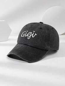 1 pieza Gorra de béisbol unisex con estampado de letras, de uso casual y al aire libre, ajustable, adecuada para uso diario, verano, playa y vacaciones - Gigi de negro - Ver 2