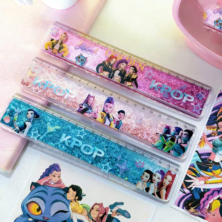 1pc Cartoon Cute Ink Injection Ruler, Random Style, Stationery Supplies For Elementary School Students - Multicolor - View 1