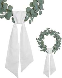2 Pieces Linen-Style Wreath Sash For Front Door, 55"X5.1" Blank Ribbon DIY Embroidery Monogram Christmas Holiday Farmhouse Home Wall Decorations () - Trắng - Xem 1