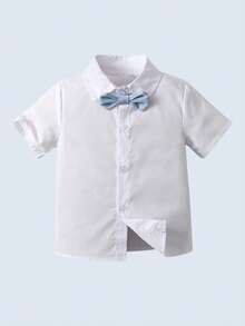 BOARNSEORL 3pcs Young Boys Gentleman Outfit - Short Sleeve Shirt With Bow Tie, Blue Shorts, And Vest, Elegant And Stylish For Birthday Party, Wedding, Anniversary, Christening - Baby Blue - View 6
