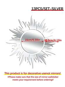 13 Piece Set Of Golden Sunflower Mirror Stickers - Multicolor - View 12