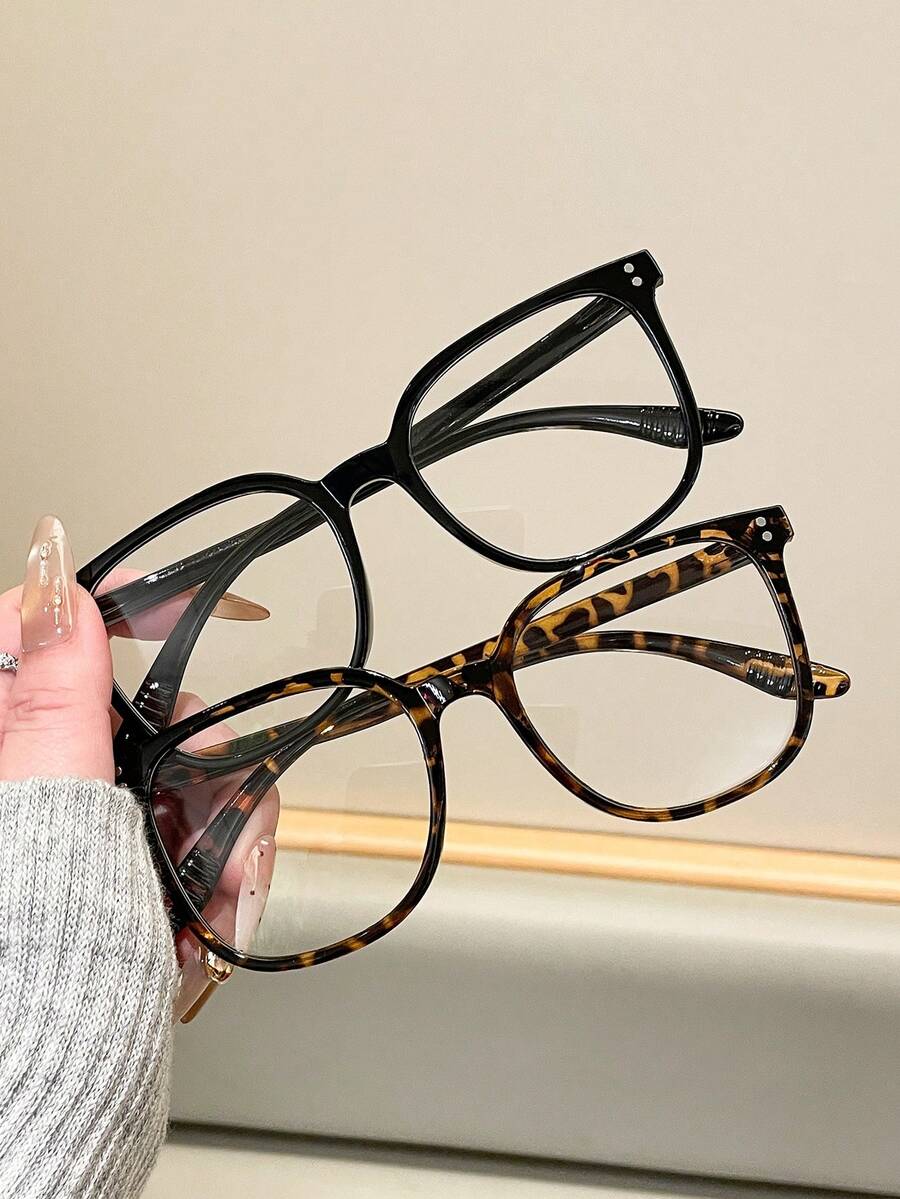 1/2pcs Square Frame Daily Wear Optical Glasses, Campus Style Face-Flattering Glasses(Large-Framed Glasses) - Multicolor - View 1