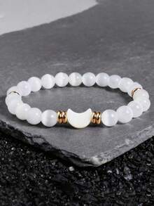 Vòng tay hạt thạch cao unisex, vòng tay chữa lành năng lượng mặt trăng, chữa lành theo chu kỳ mặt trăng, bình an nội tâm, trang sức tâm linh dùng trong thiền định bằng pha lê. - trắng - Xem 3