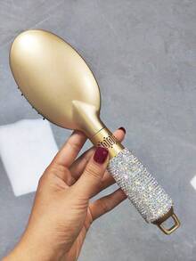 1pc Luxury Sparkling Rhinestone Massage Air Cushion Hair Brush, Straightening & Curling, Portable Home Use, Creative Holiday Gift - Silver - View 3