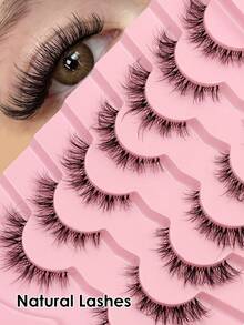 Rikuaild 7 pares de pestañas postizas de aspecto natural - Esponjosas y largas, con banda transparente, reutilizables, suaves y ligeras, tiras de pestañas de ojos de gato para un maquillaje de ojos cautivador - Negro - Ver 2