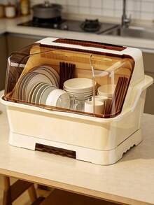 Kitchen Drain Bowl Cabinet With Cover, Dish Bowl Plate Cutlery Storage Box, Household Tableware Organizer Rack, Dish Drainer Cabinet - Multicolor - View 5