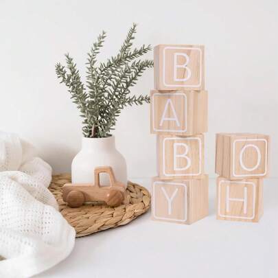6pcs Baby Shower Wooden Block Decorations - OH BABY Sign Little Blocks,For Baby Shower Party Table Centerpiece Decoration, Guestbook Keepsake