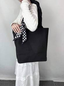 Large Capacity Crinkle Canvas Tote Bag For Women - Black - View 8