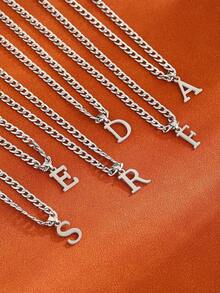 1件不锈钢极简字母吊坠项链，粗链，可个性化定制26个英文字母，适合日常、通勤、旅行、情侣礼物，男女皆宜的休闲街头服饰 - 字母款 - 查看 1