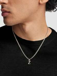 1件不锈钢极简字母吊坠项链，粗链，可个性化定制26个英文字母，适合日常、通勤、旅行、情侣礼物，男女皆宜的休闲街头服饰 - 字母款 - 查看 2