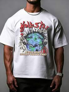 Hellstars Records Is This What Heaven Sounds Like Earth Y2K Graphic T-Shirt,220g 100% Cotton,Round Neck Short Sleeve,White Streetwear Essential For Summer Going Out,Unisex Style - 白色 - 查看 1