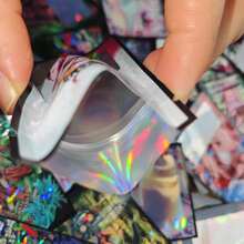 100个2.36*3.15英寸可重复密封铝箔拉链袋，酸味糖果软糖零食包装袋，激光全息3D卡通图案密封袋，带透明窗口，可食用防异味拉链袋 - 彩色 - 查看 8