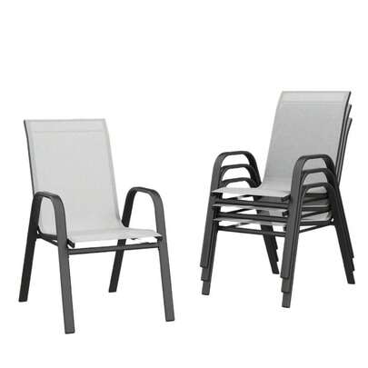 Gartenstühle, 4Er Set Stapelstühle Aus Textilene Und Metallgestell, 54Cm Breiter Hochlehner Mit Armlehnen, Terrassenstühle