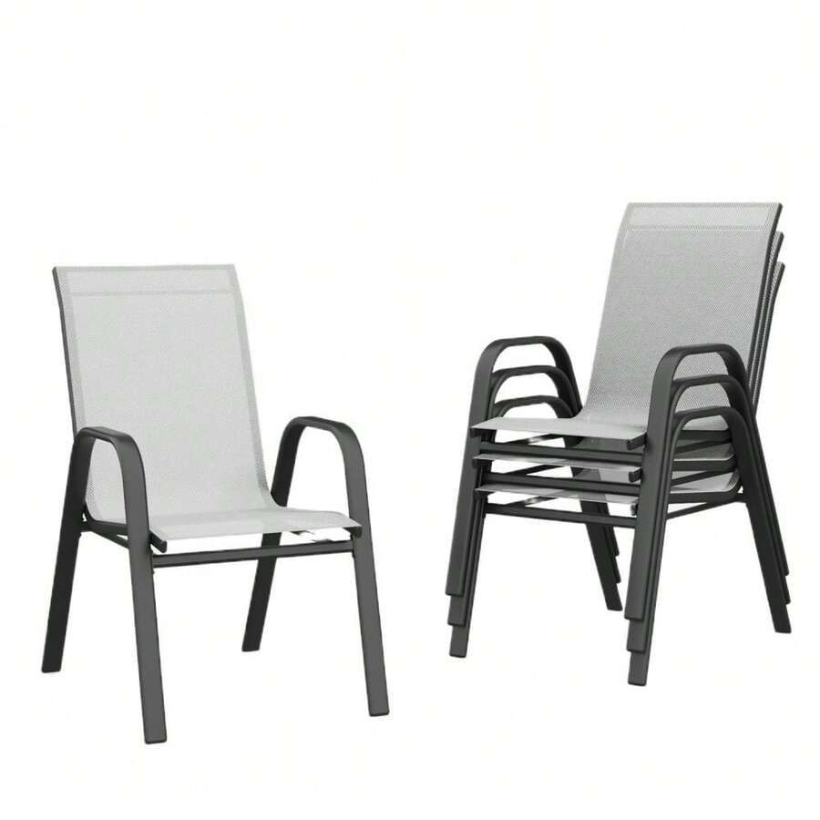 Gartenstühle, 4Er Set Stapelstühle Aus Textilene Und Metallgestell, 54Cm Breiter Hochlehner Mit Armlehnen, Terrassenstühle - 4 Stück - Übersicht 1