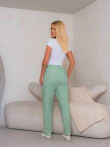 Women's Polyester Tie-Front Pants - Mint Blue - View 5