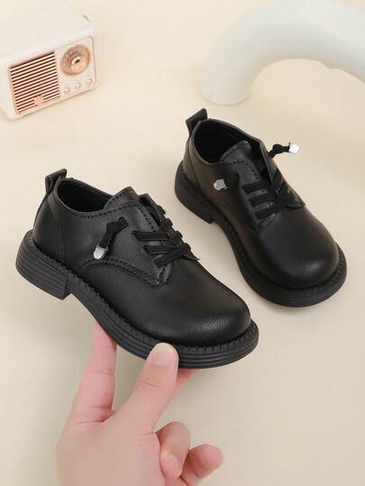 A Unisex Boys' Leather Shoe With Soft Leather Sole For Spring Performance, Black For Little Girls, British Student Children's Shoes, Big Children's Shoes Suitable For All Seasons