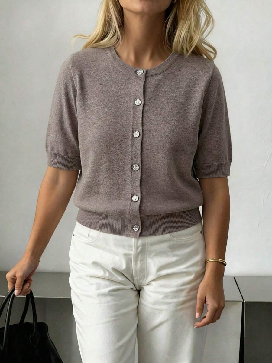 Áo khoác cardigan dệt kim tay ngắn thoải mái, mềm mại dành cho nữ, thích hợp cho mùa xuân/hè.