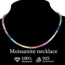S925 Silver 5mm 0.5CT Moissanite Colorful Tennis Necklace Hip-Hop Luxury Jewelry Perfect For Banquets Weddings & Holiday Gifts - 24英寸 - 查看 1