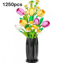 1250pcs/249pcs Flower Bouquet Building Blocks Set, Creative DIY Plant Bouquet Decor, Tulip & Daisy Artificial Flowers, Ideal Gift For Women - Birthday, Mother's Day Or Valentine's Day - Multicolor - View 11