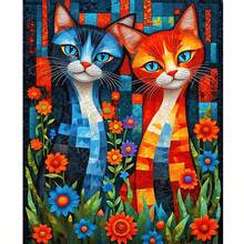 1幅2D DIY钻石画双猫图案，全钻钻石艺术品，适用于客厅或卧室装饰，现代简约动物钻石刺绣工艺品，完美的节日礼物 - 查看 1