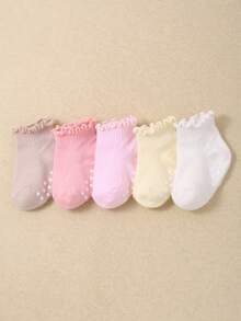 20/10/5/1 Pair Random Baby Girls' Bow Jacquard Pattern Mid-Calf Socks, Large Anti-Slip Dot Design To Protect Baby's First Steps, Heel Tab To Prevent Socks From Falling, Cute Knee-High Socks Suitable For All Seasons, Daily Wear Or Gift, Baby Girl Accessories, Match With All Outfits - Multicolor - View 18